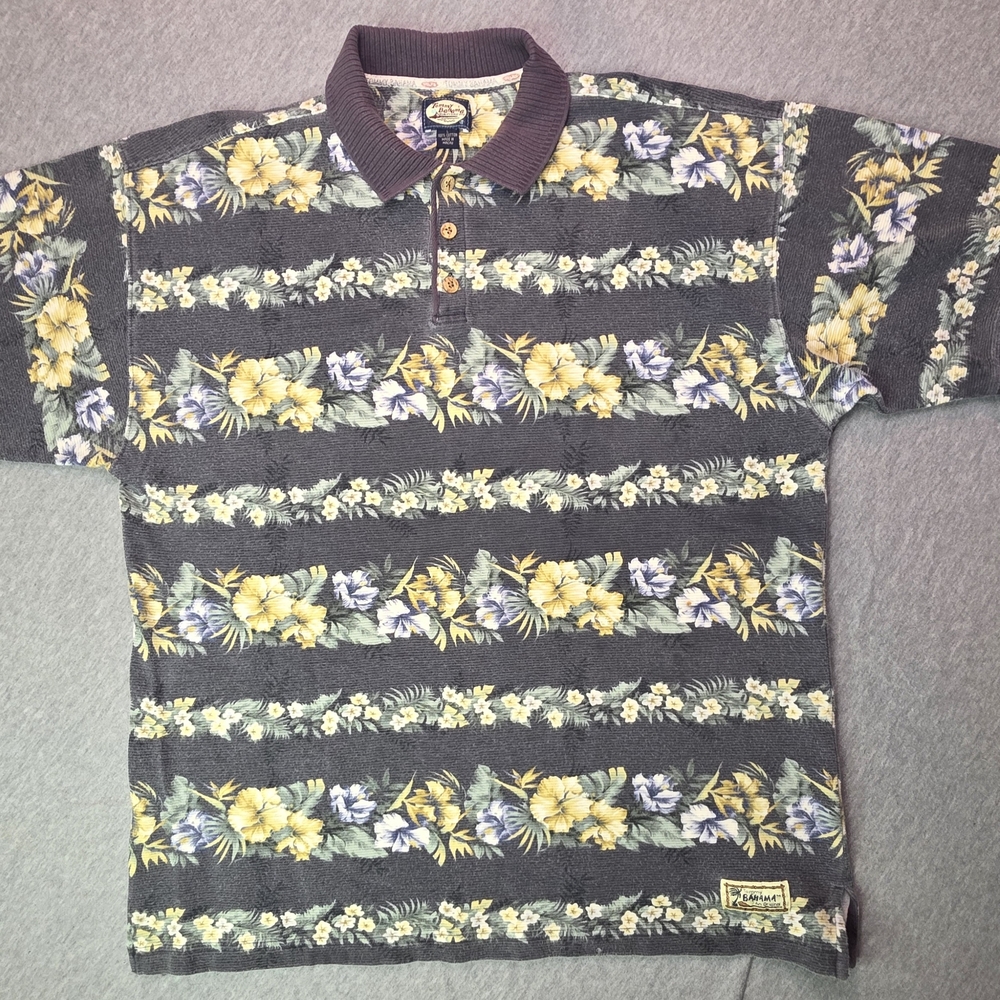 Tommy Bahama Floral Polo Shirt - Gray and Yellow